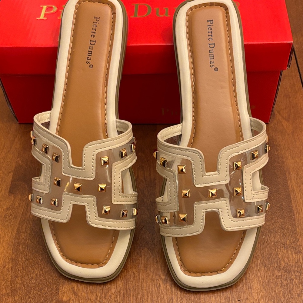 Pierre Dumas Women's Studded Sandals - Cream and Tan